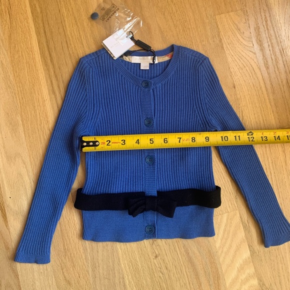 New Authentic Burberry Girl Sweater Cardigan Merino Wool  Sz 3-4T Blue Black Bow - Picture 3 of 8